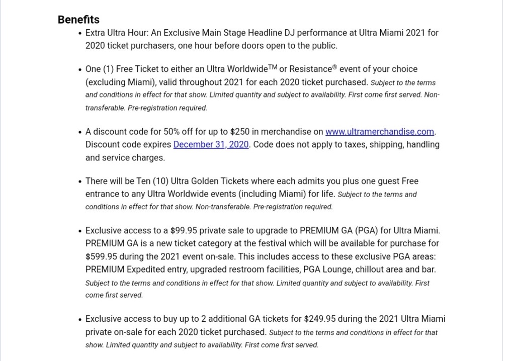 Ultra Music Festival 2020 cancellation ticket offer