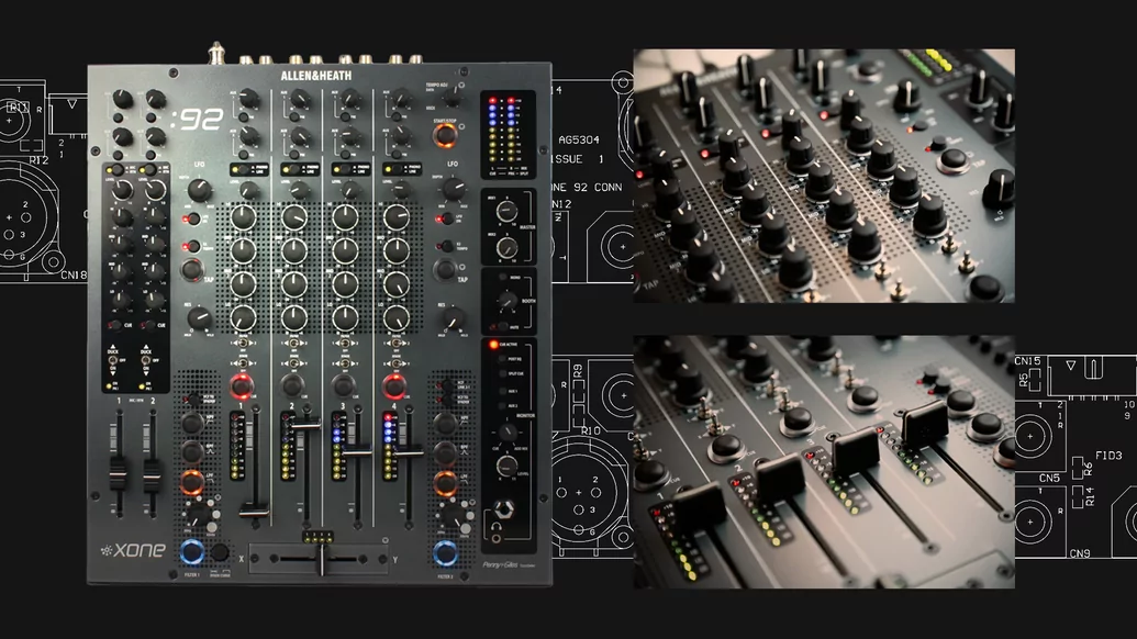 Photo of the Xone:92 mixer on a black background