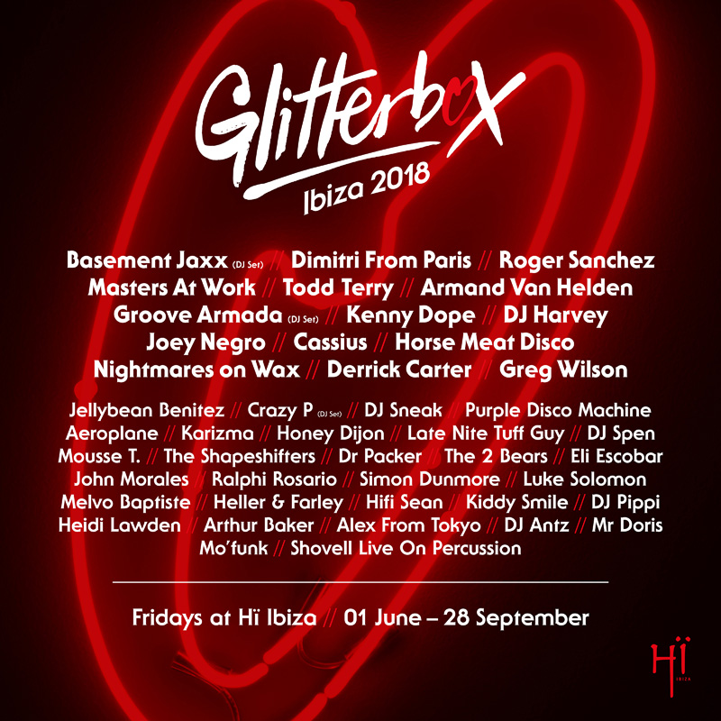 Glitterbox Hi Ibiza Full Line-up 2018
