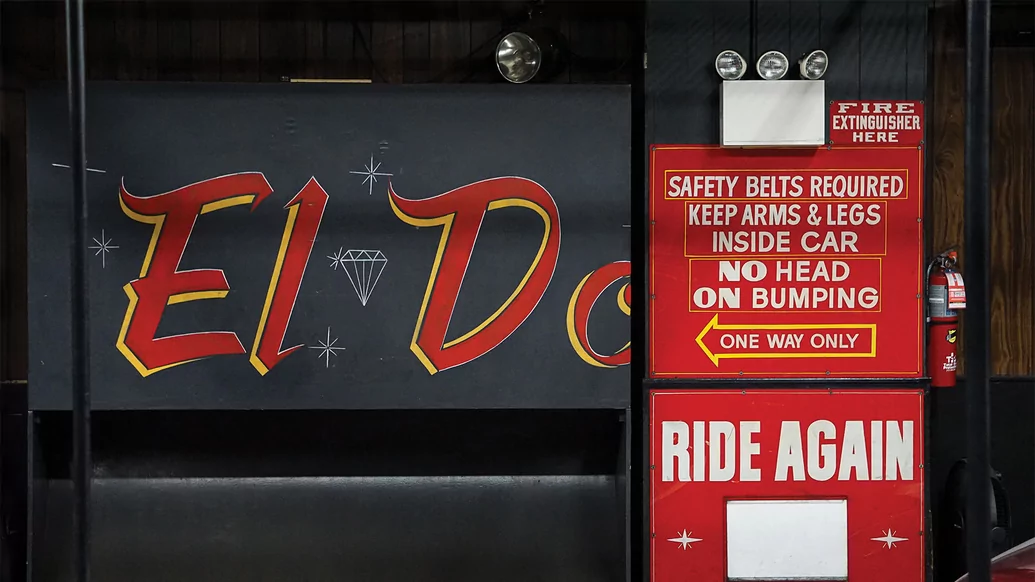 Close up of the sign with safety instructions Eldorado's bumper cars