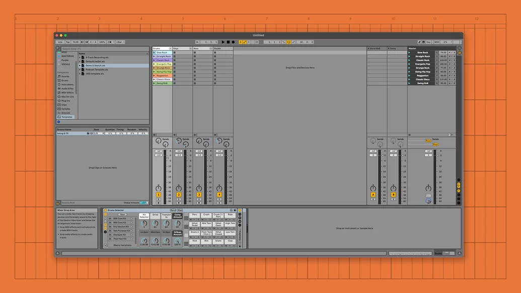 Ableton open on a desktop with an orange background