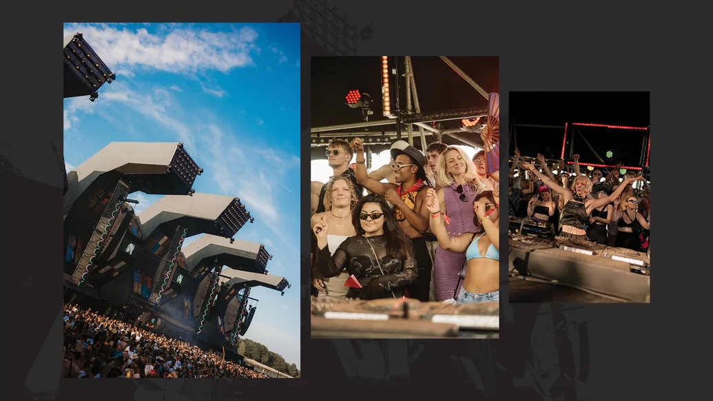 Three images of Awakenings Festival on a grey background
