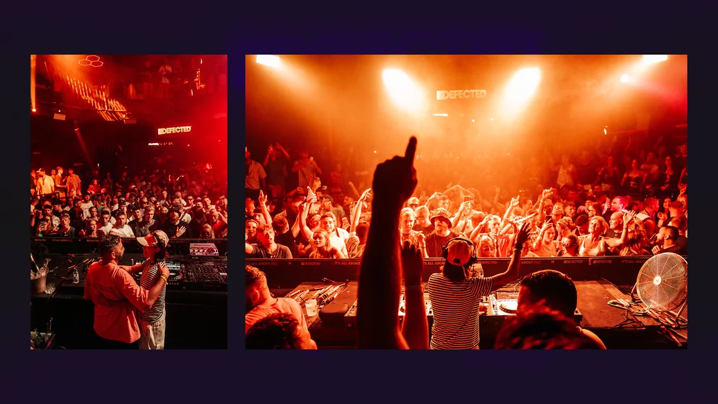 Two photos of the crowd from behind the DJ booth at Defected’s Eden Ibiza closing party