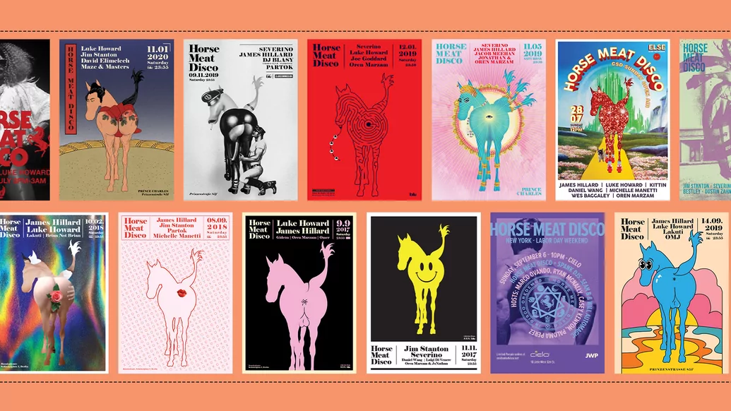 Photo of flyers from Horse Meat Disco shows on an orange background