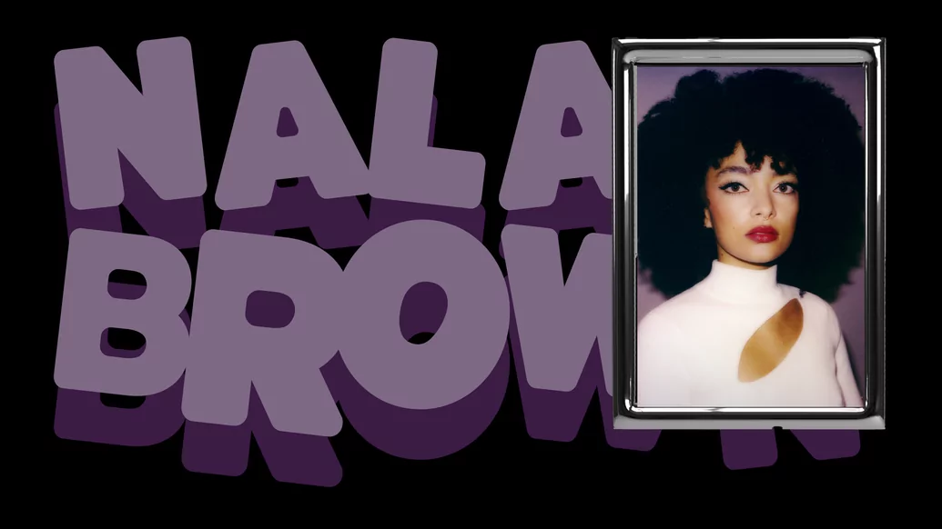 Photo of Nala Brown in a chrome frame with her name written in purple behind it