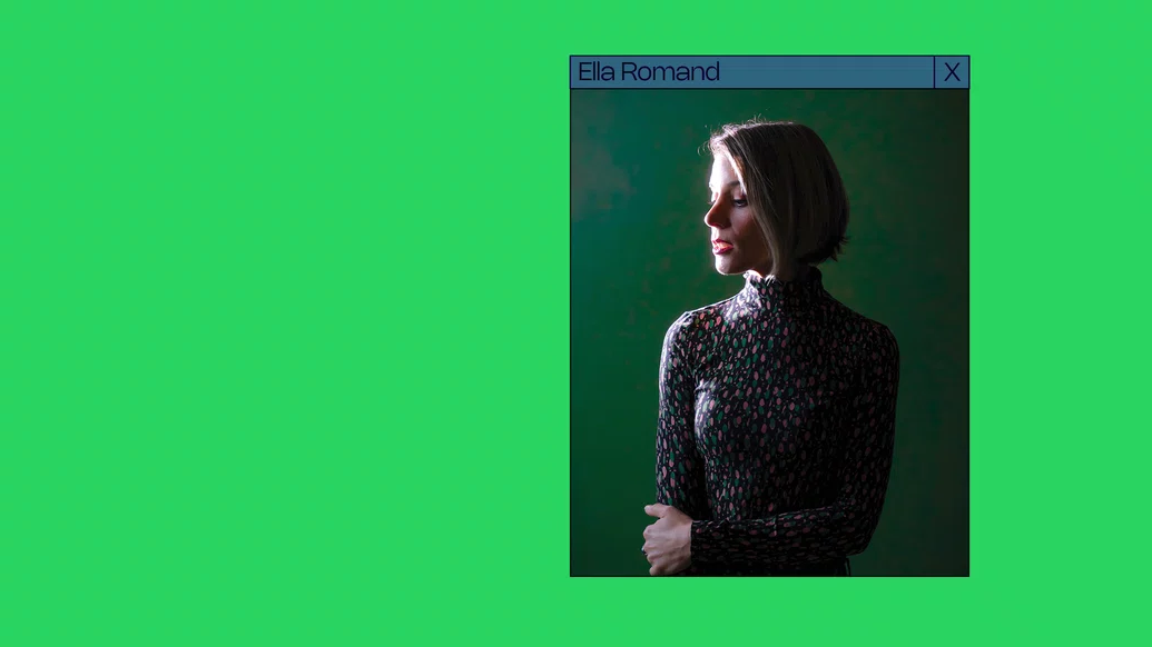 Photo of Ella Romand on a bright green background