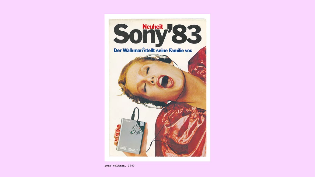 Sony vintage hifi ad on a light pink background