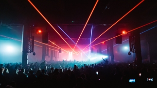 A lazer shot above the crowd from Warehouse Project @ Depot by Rob Jones