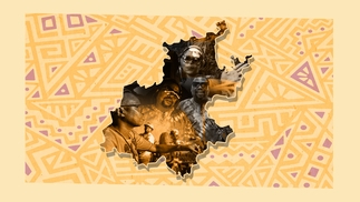 Map of Gauteng province in South Africa, with photos of interviewees inside, all on a yellow stylised backdrop