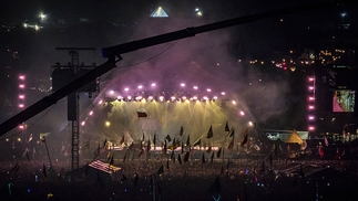View of Glastonbury festival's Pyramid Stage during Adele's headline 2016 set