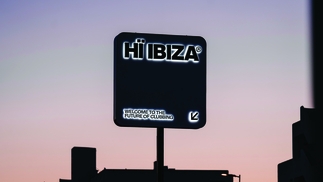 The sign outside Hï Ibiza showing the club's logo
