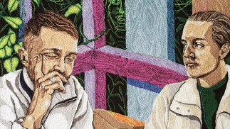 Embroidered image of Guy and Howard Lawrence from Disclosure