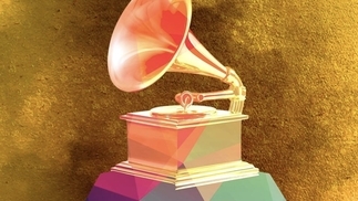 Graphic of a Grammy Award with a multicoloured base