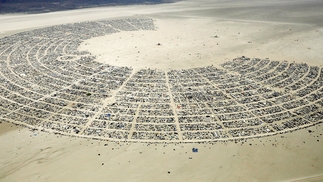 Aerial shot of Burning Man in the Nevada Desert