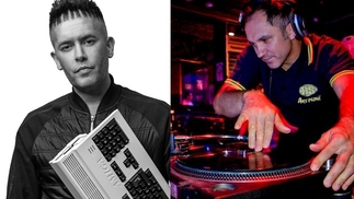 Press shots of Paradox and DJ Trax side by side. Paradox is in black and white and holding a drum machine. DJ trax is djing with vinyl