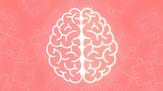 Graphic featuring a glowing brain on an orange background