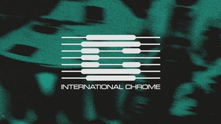 The international chrome logo on a dark grey and green abstract background