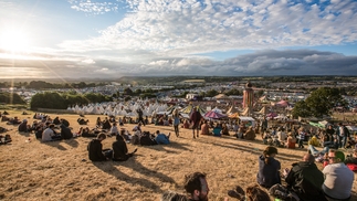 Photo taken from the top of a hill at Glastonbury
