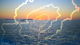 Sunset and map of Ibiza