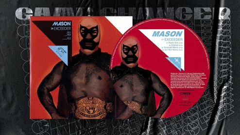 Mason 'Exceeder' album cover featuring a wrestler in a mask and cape