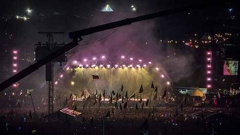 View of Glastonbury festival's Pyramid Stage during Adele's headline 2016 set