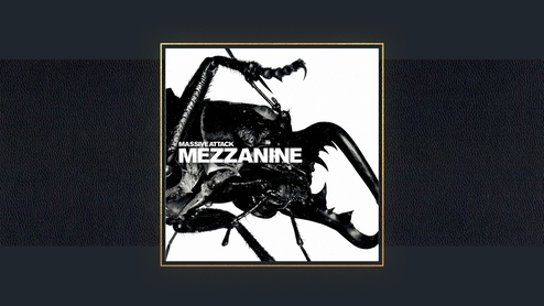 The cover art for Massive Attack's 'Mezzanine' on a dark blue background