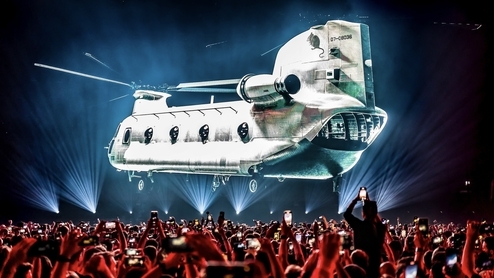 Photo of a helicopter on the screen at Eric Prydz’ HOLO live show