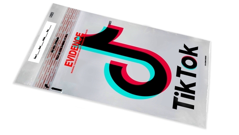A picture of the TikTok logo in an evidence bag