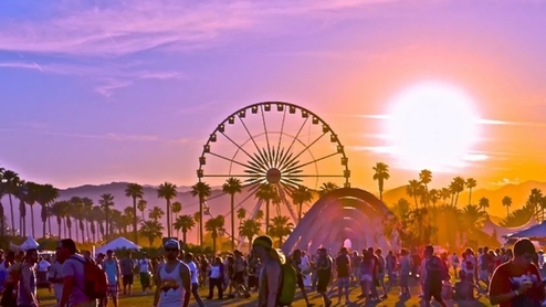 Coachella sunset with the festival's ferris wheel in the background