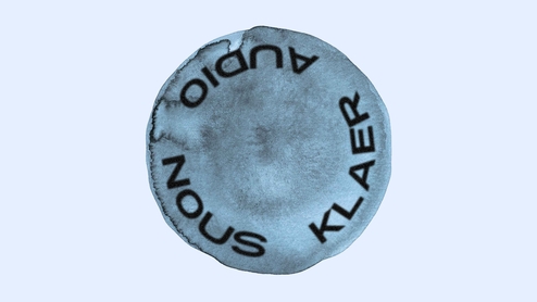Nous’klaer Audio logo on a light blue background