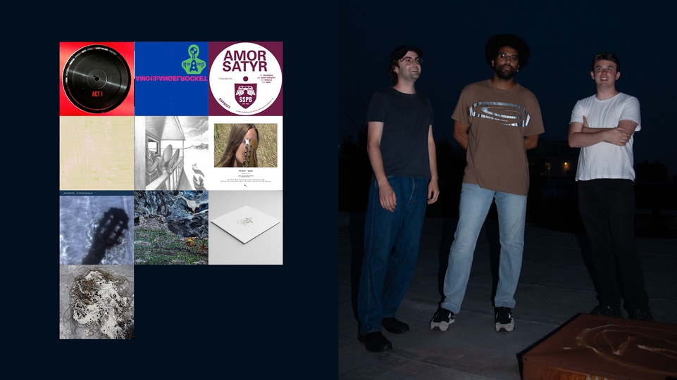 Left: Selection of album and EP artwork chosen by Purelink for this feature. Right: Press of Purelink standing side by side outside at night