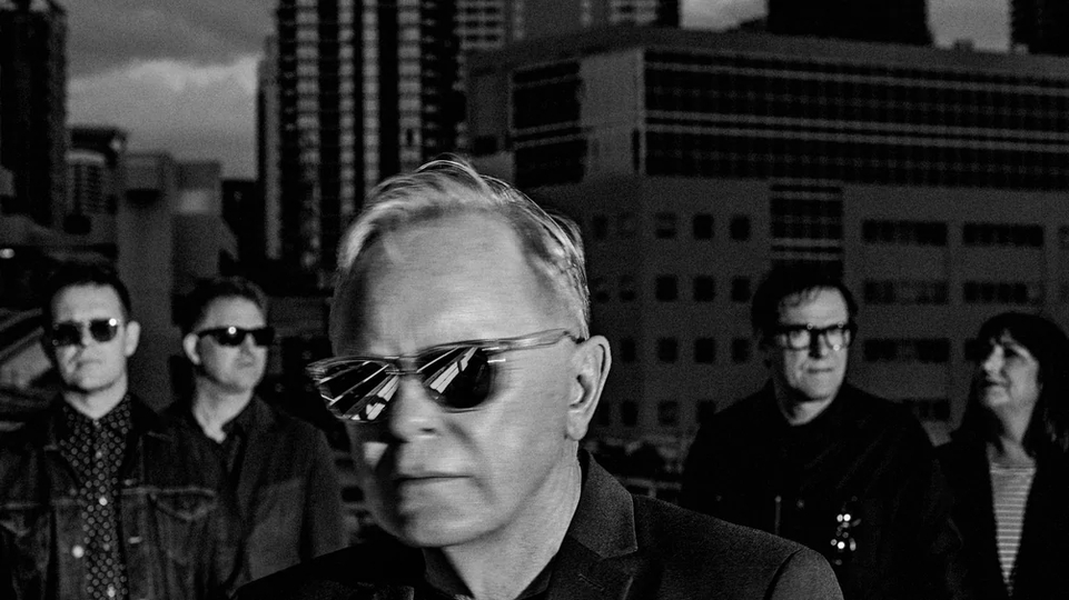 Black and white photo of New Order