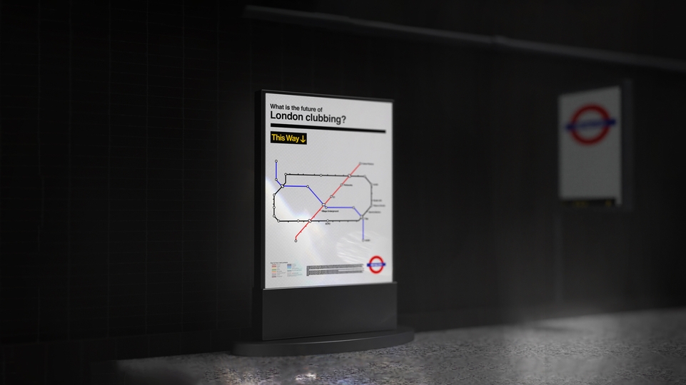 London underground sign that reads ‘what is the future of London clubbing?’