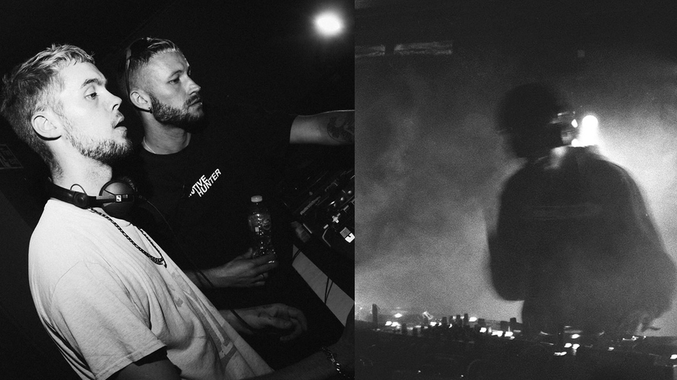 Two black and white photos side by side f OS MAN Fendi K and Tim Reaper DJing