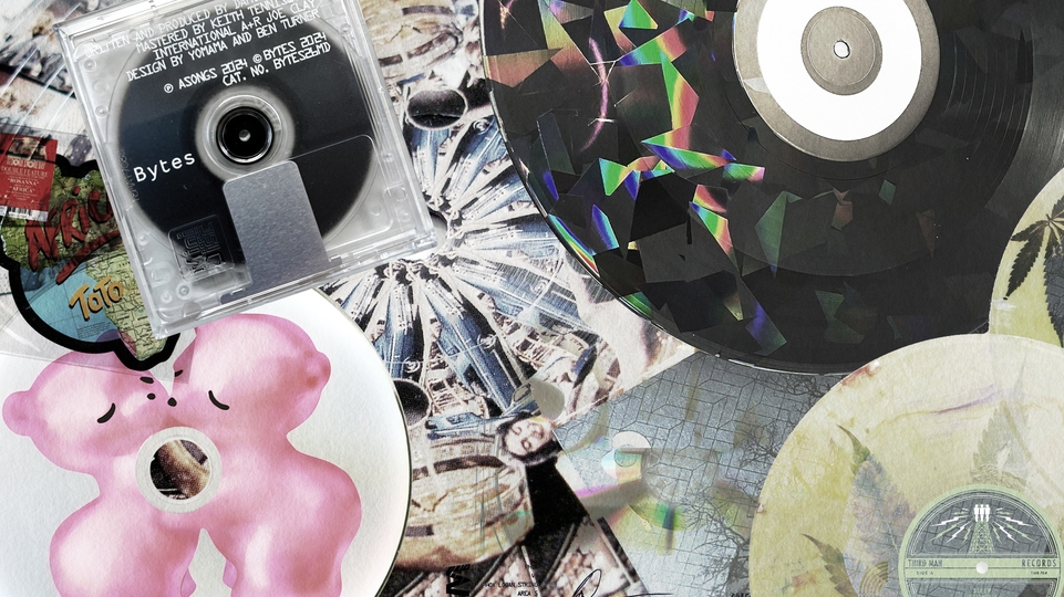Colourful collage of various forms of physical media
