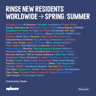 Rinse FM residents spring/summer 2022